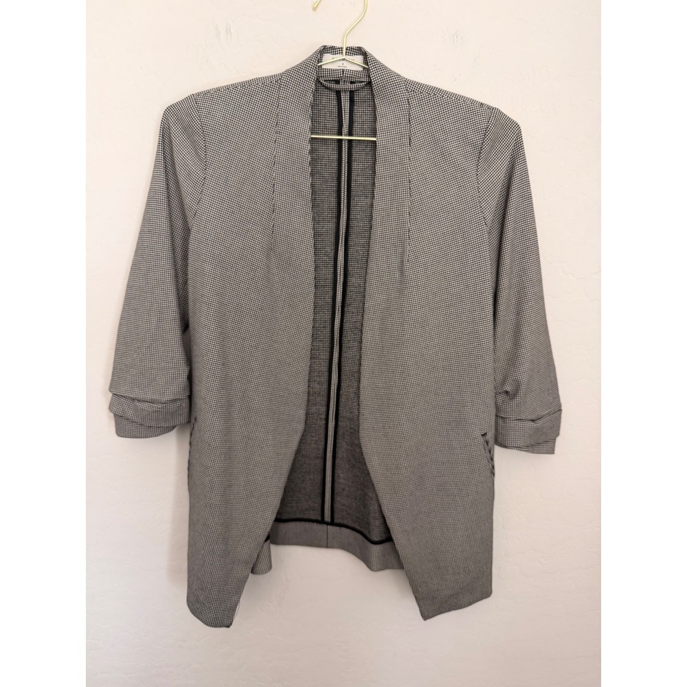 Babaton Houndstooth Open Front Work Blazer Black White 3/4 Sz 2 Dark Academia